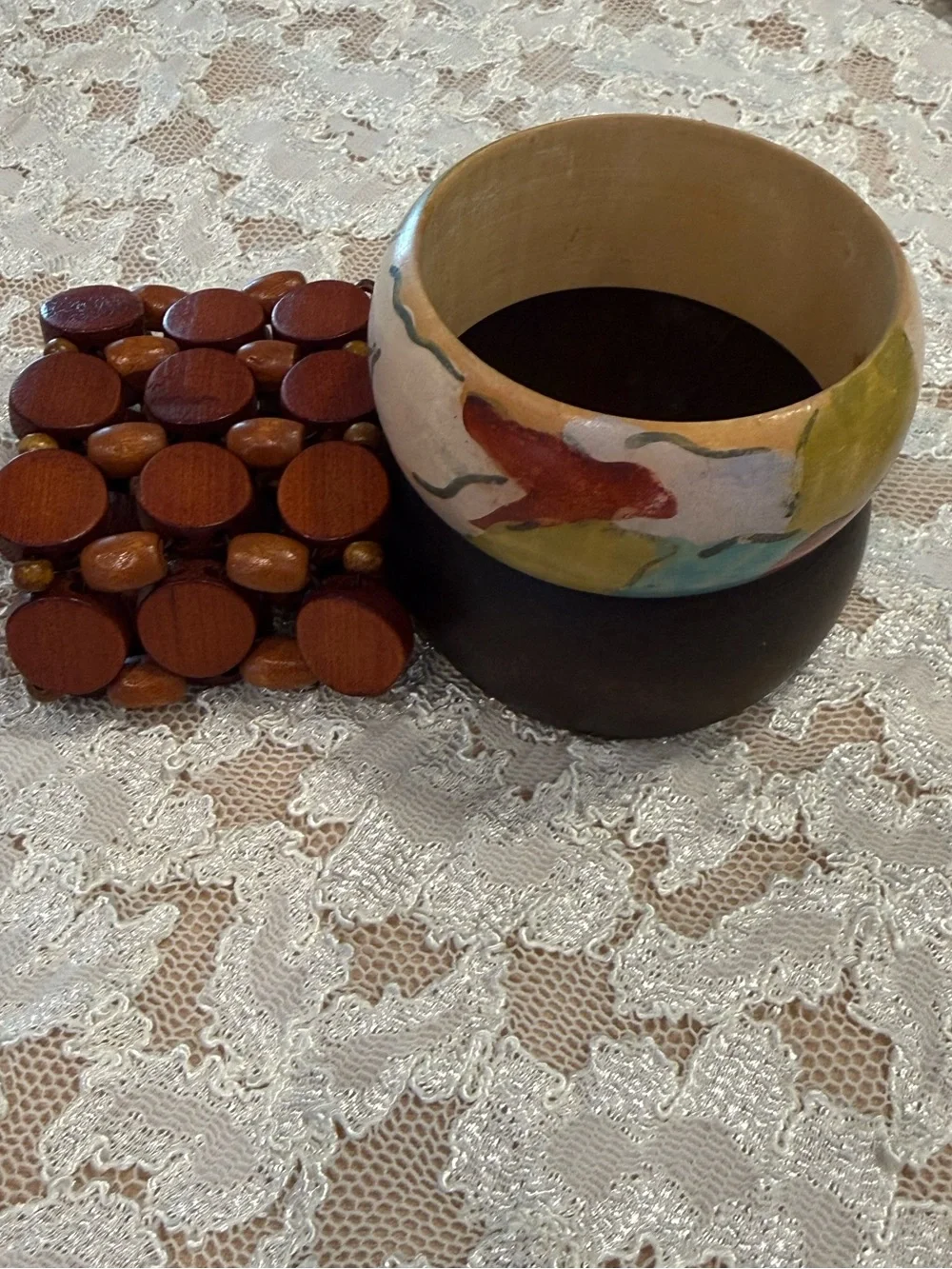 Bohemian western wood bangle bracelet set of 3 festival preppy hippie artsy